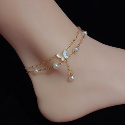 A2606001 Double Pearl Butterfly Anklet