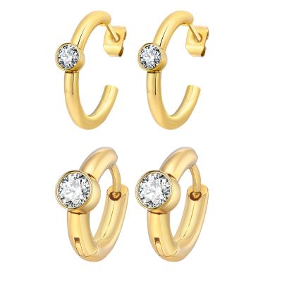 E2606015 18k Gold-plated C-shaped Zircon Hoops Stud Earrings Jewelry