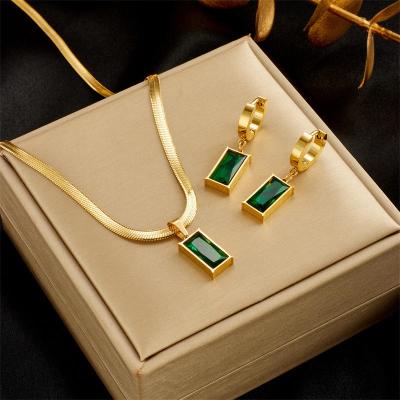 JS2606004 Zircon Stainless Steel Necklace and Earrings Jewelry Set 